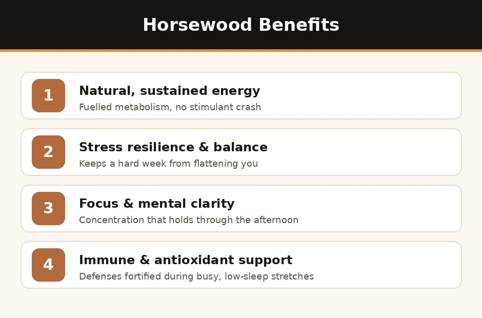 Horsewood benefits for energy, focus, stress balance and immunity
